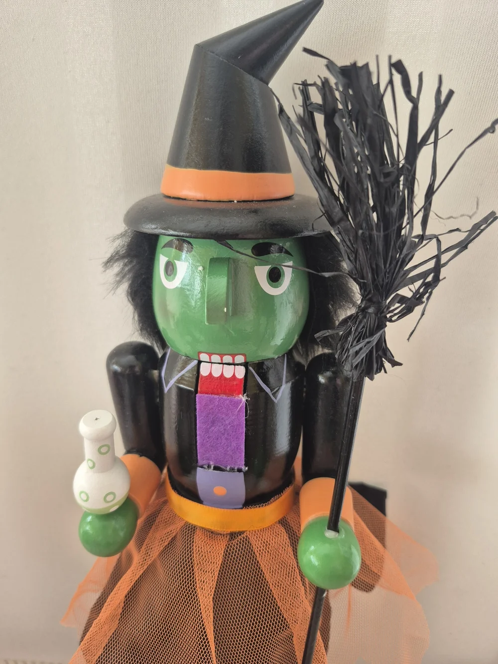 Wooden Witch Nutcracker Green & Orange